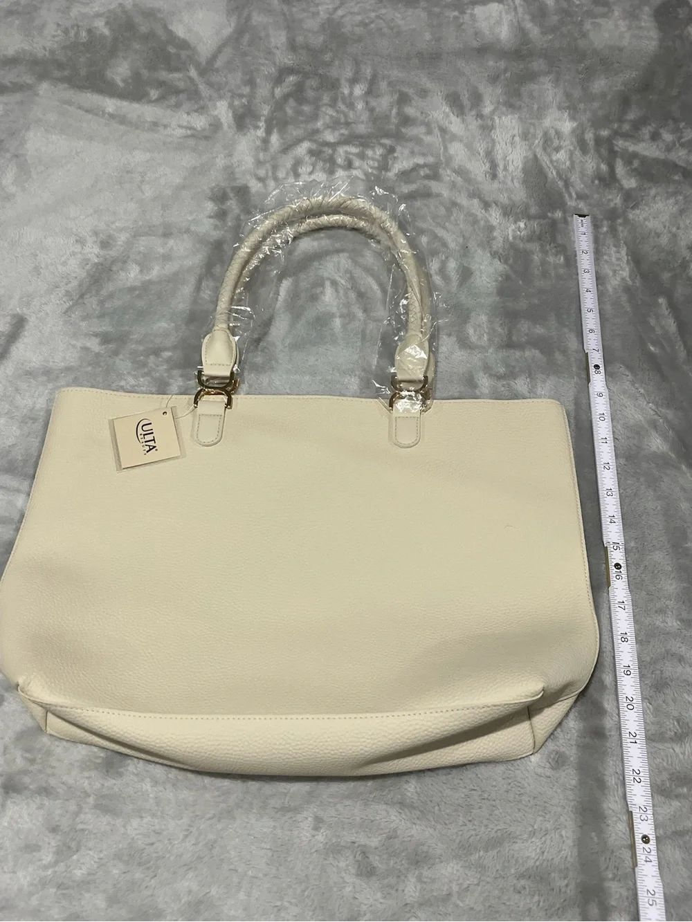 Ulta Beauty Classic Minimalist Cream Faux Leather Work Tote Bag NWT